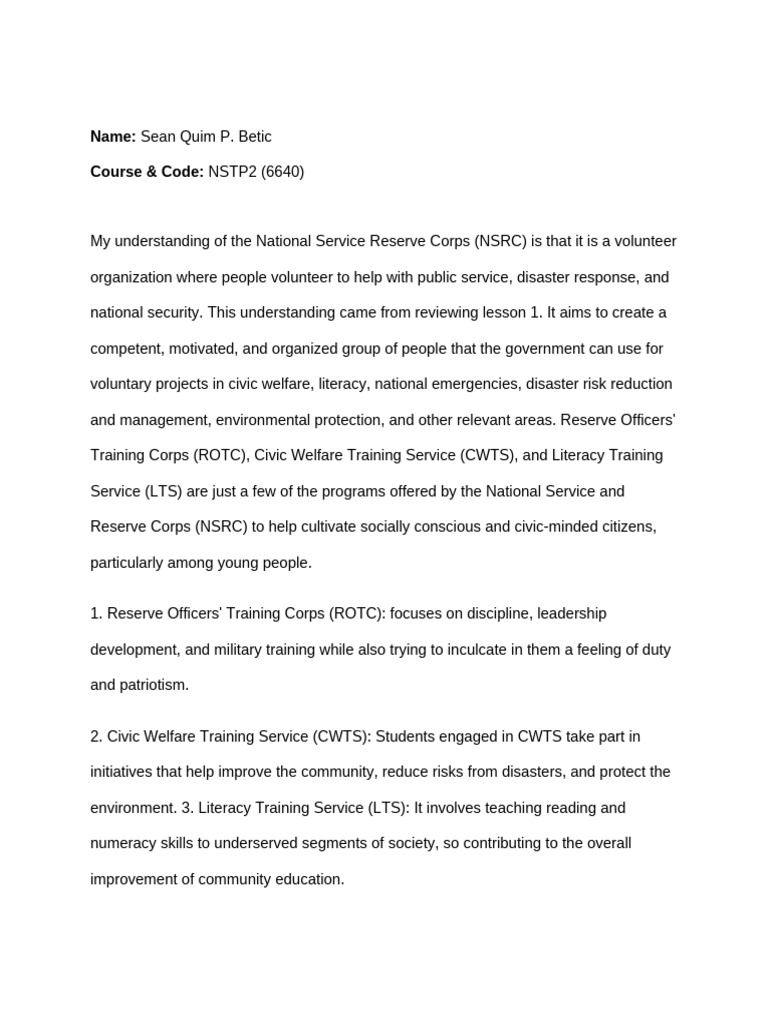 Understanding NSRC and Volunteering Benefits | PDF