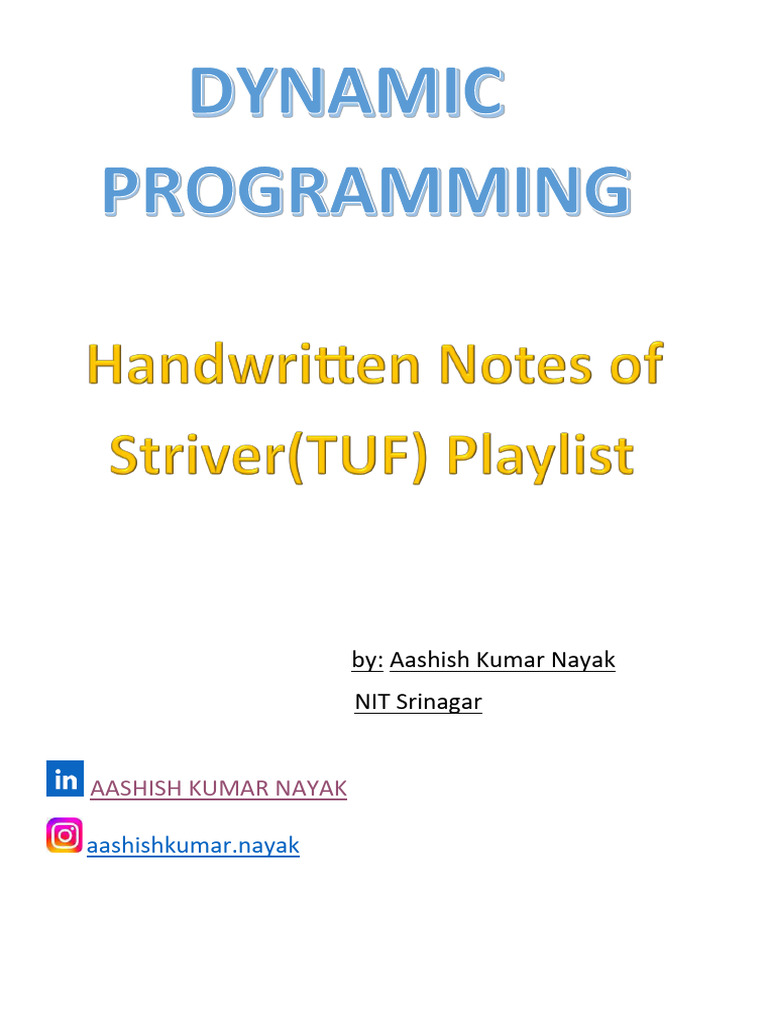 Dynamic Programming Handwritten Notes of Striver (TUF) Playlist | PDF