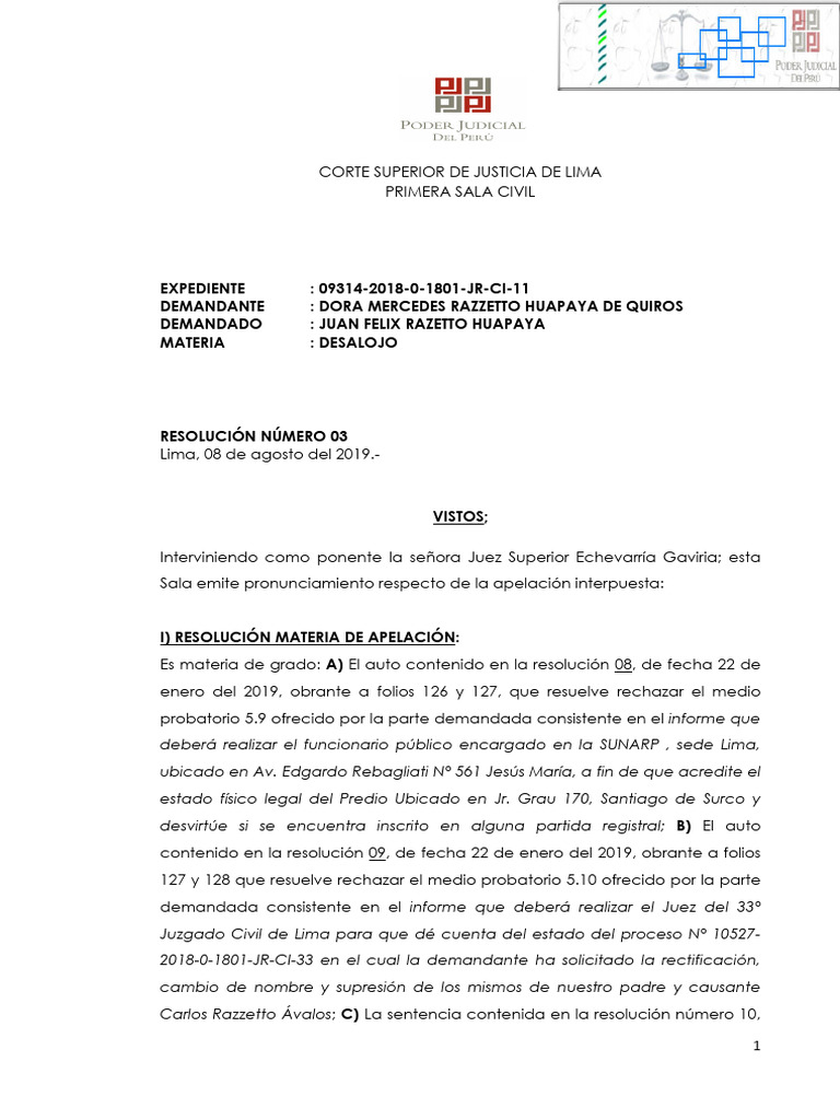 Desalojo: Resoluciones Judiciales en Lima | PDF | Propiedad | Ley procesal