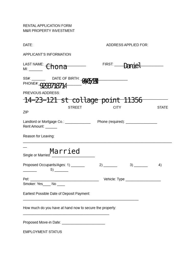 Rental Application Form Template | PDF