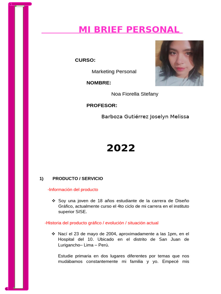 Brief Personal de Noa Fiorella Stefany | PDF | Análisis FODA