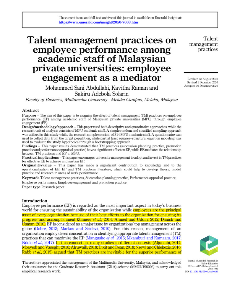 Impact of Talent Management on Employee Performance | PDF | Sampling ...