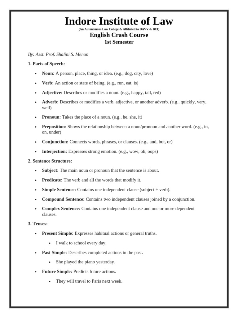 English Grammar Crash Course Overview | PDF | Verb | Grammatical Number