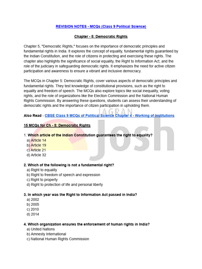 Class 9 Political Science Ch 5 Question Answer