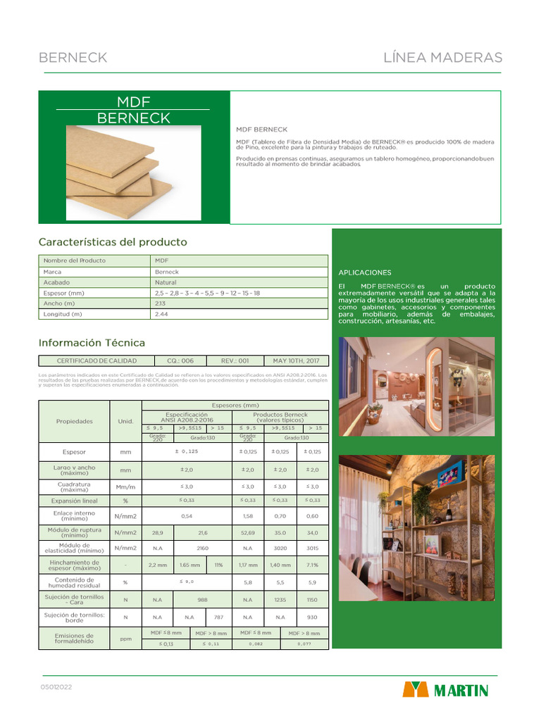 Ficha Tecnica MDF Berneck | PDF