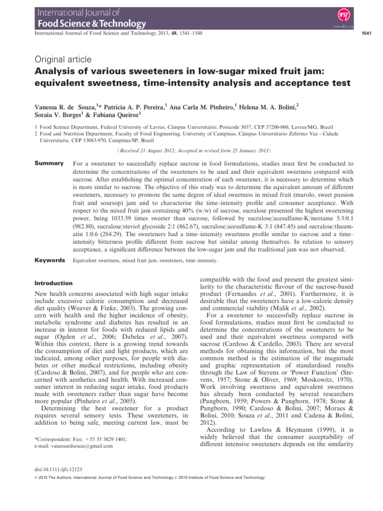 Sweetness Analysis of Low-Sugar Jam | PDF | Sugar Substitute | Taste