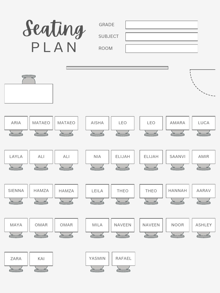 Classroom Seating Plan Document in Simple Greyscale Style - 20250121 ...