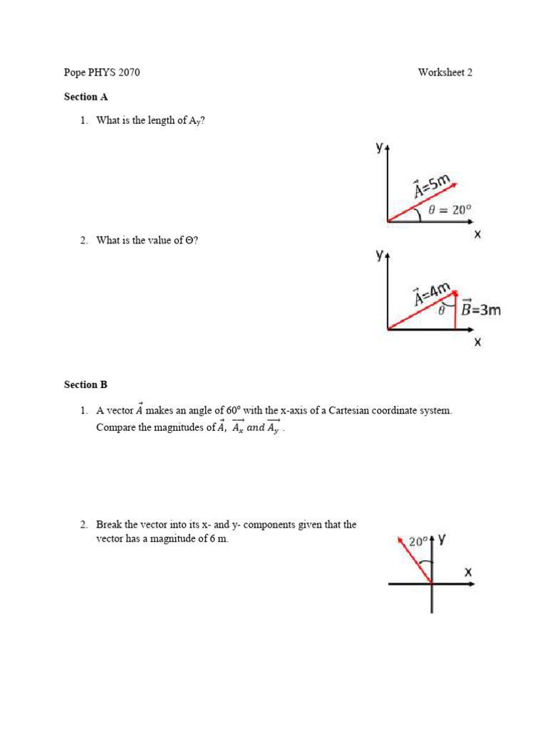 Physics 2070 Vector Worksheet | PDF