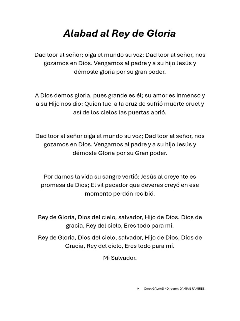 Alabad al Rey de Gloria: Himno de Alabanza | PDF