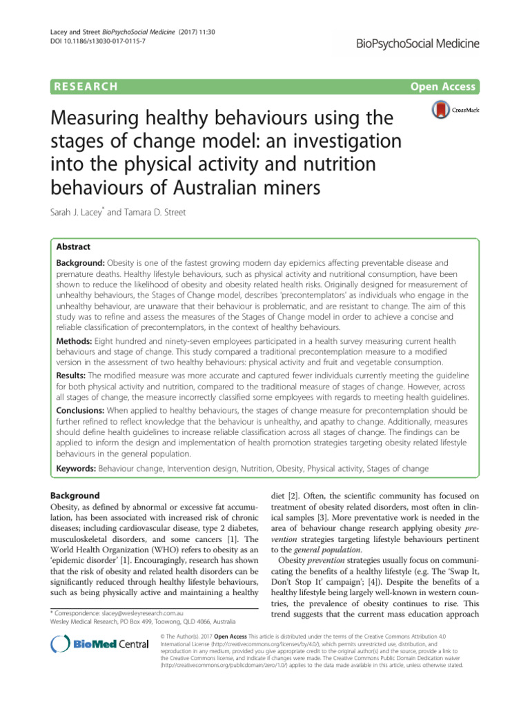 Measuring Healthy Behaviours Using The Stages of Change Model | PDF ...
