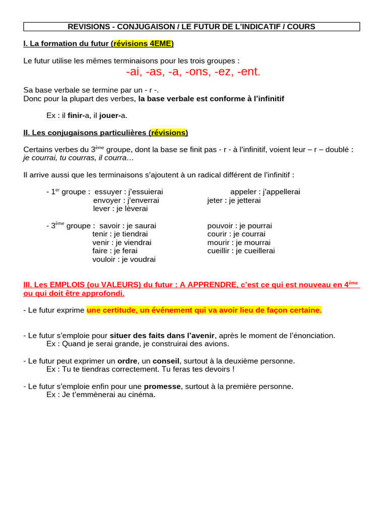 Conjugaison : Futur et Conditionnel | PDF | Verbe | Relations syntaxiques