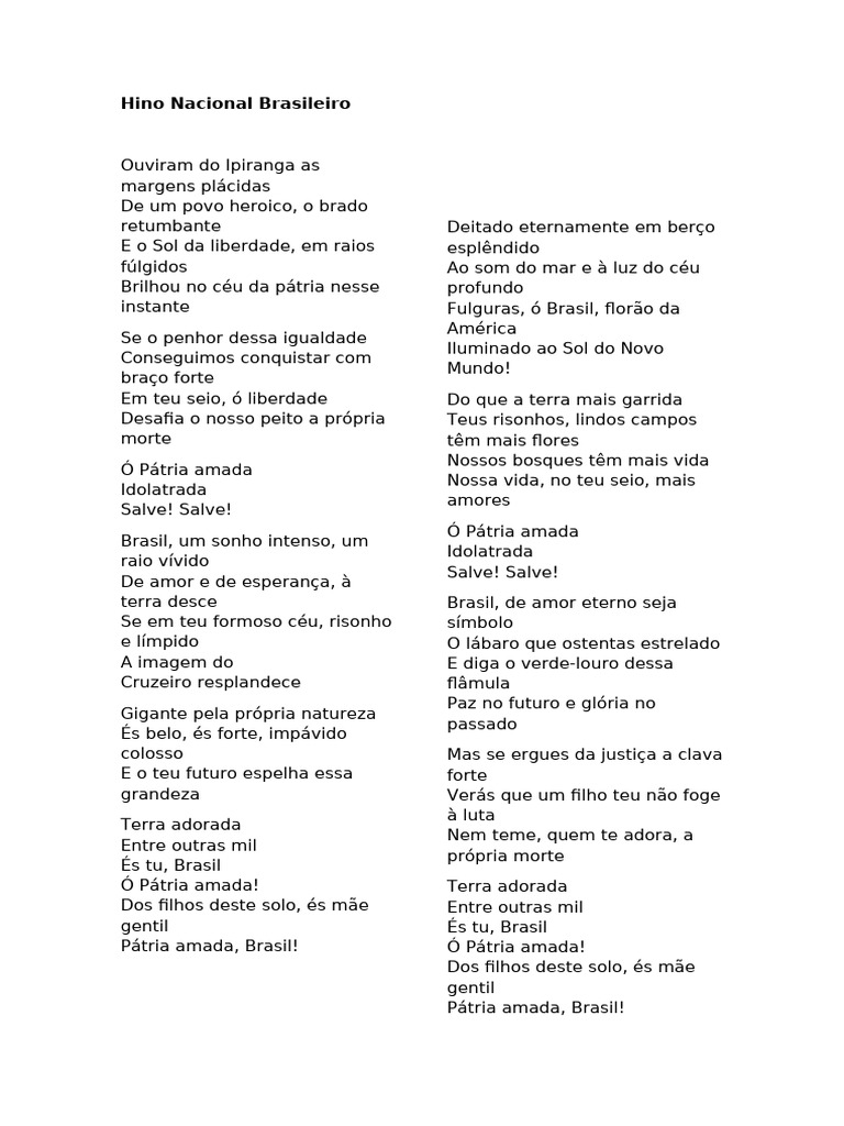 Hino Nacional Brasileiro: Letra e Significado | PDF