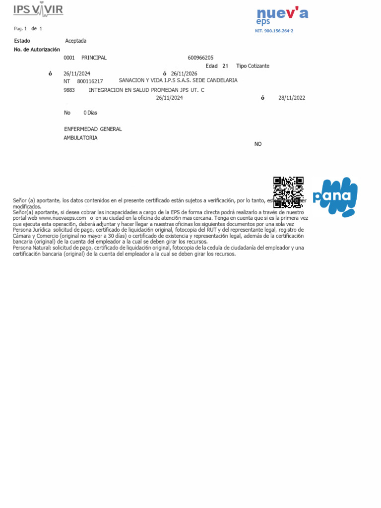 Certificado de Incapacidad NUEVA EPS | PDF