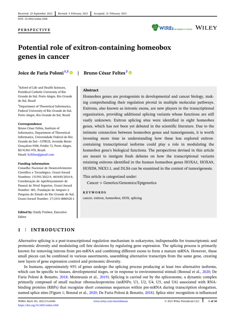 Potential Role of Exitron-Containing Homeobox | PDF | Rna Splicing ...