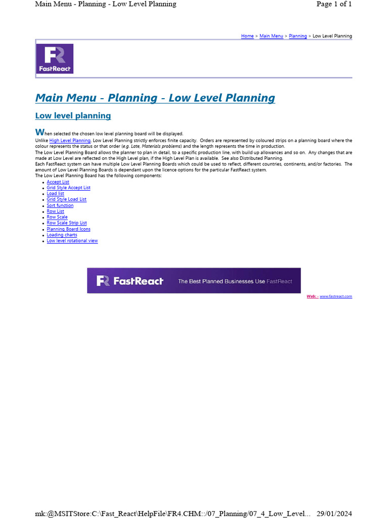Low Level Planning Overview Guide | PDF