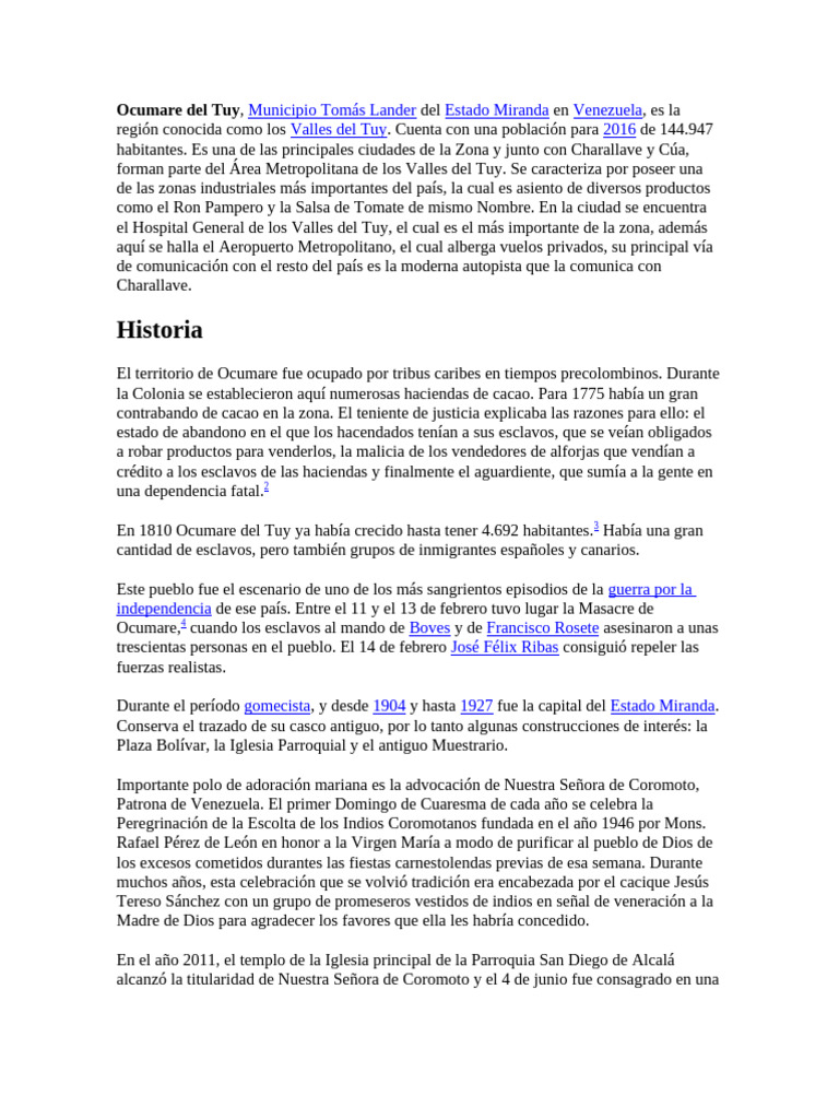 Reseña Histórica de Ocumare del Tuy | PDF