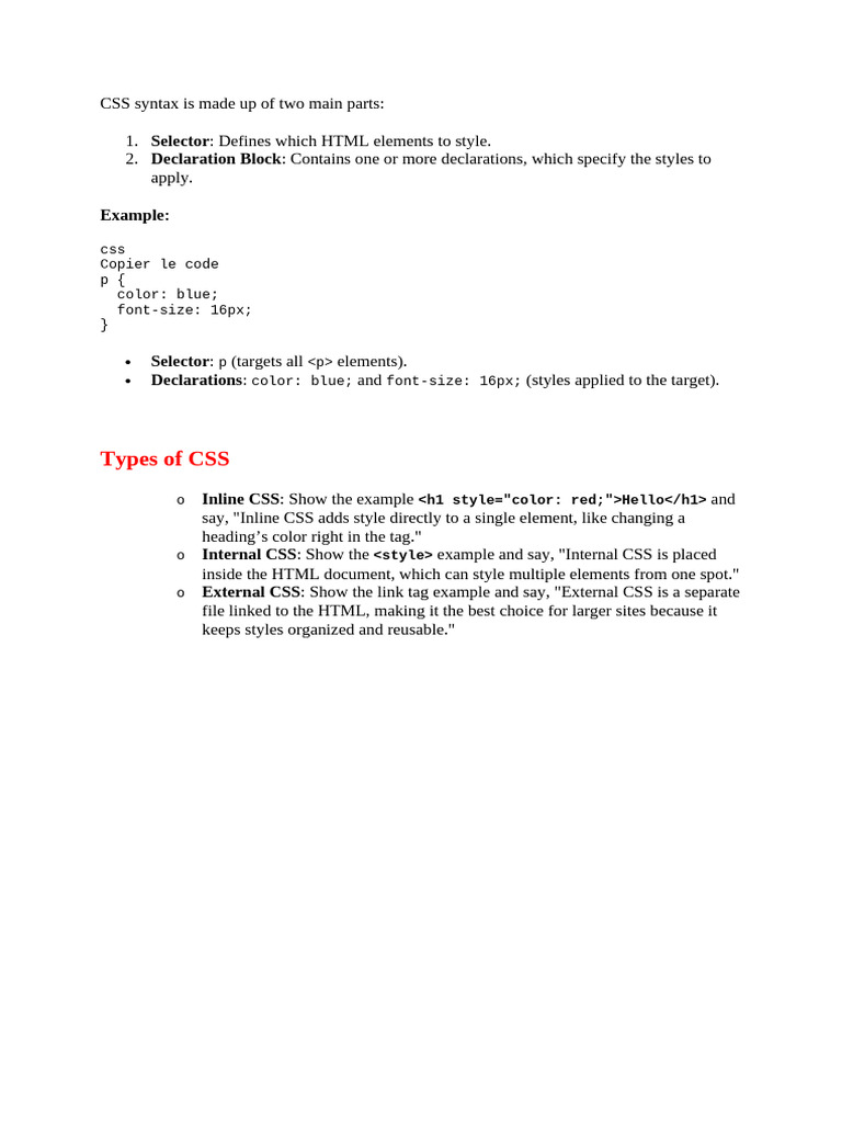 CSS Syntax Is Made Up of Two Main Parts | PDF