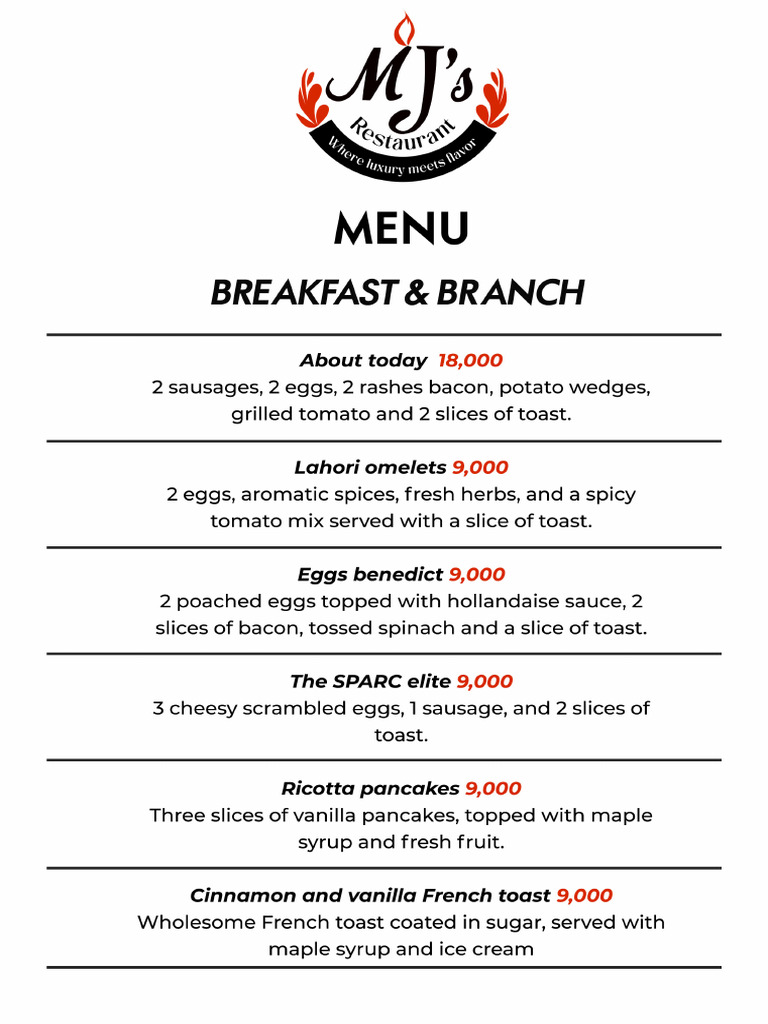 MJ's Food Menu Revised | PDF