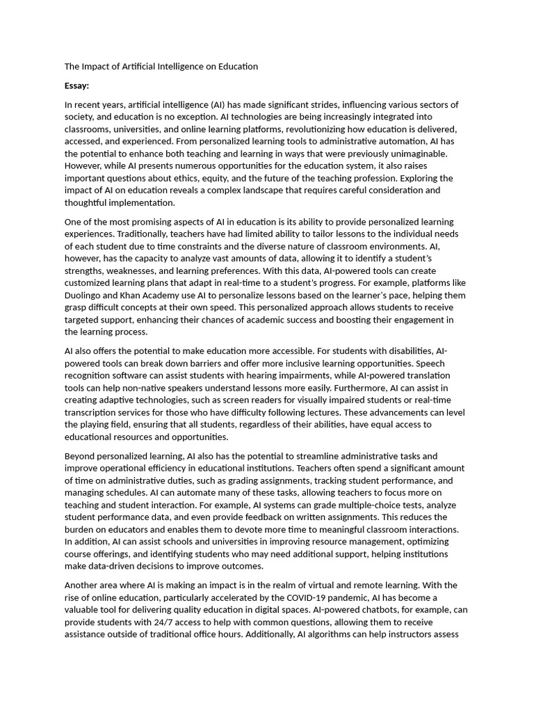 The Impact of Artificial Intelligence On Education | PDF | Artificial ...