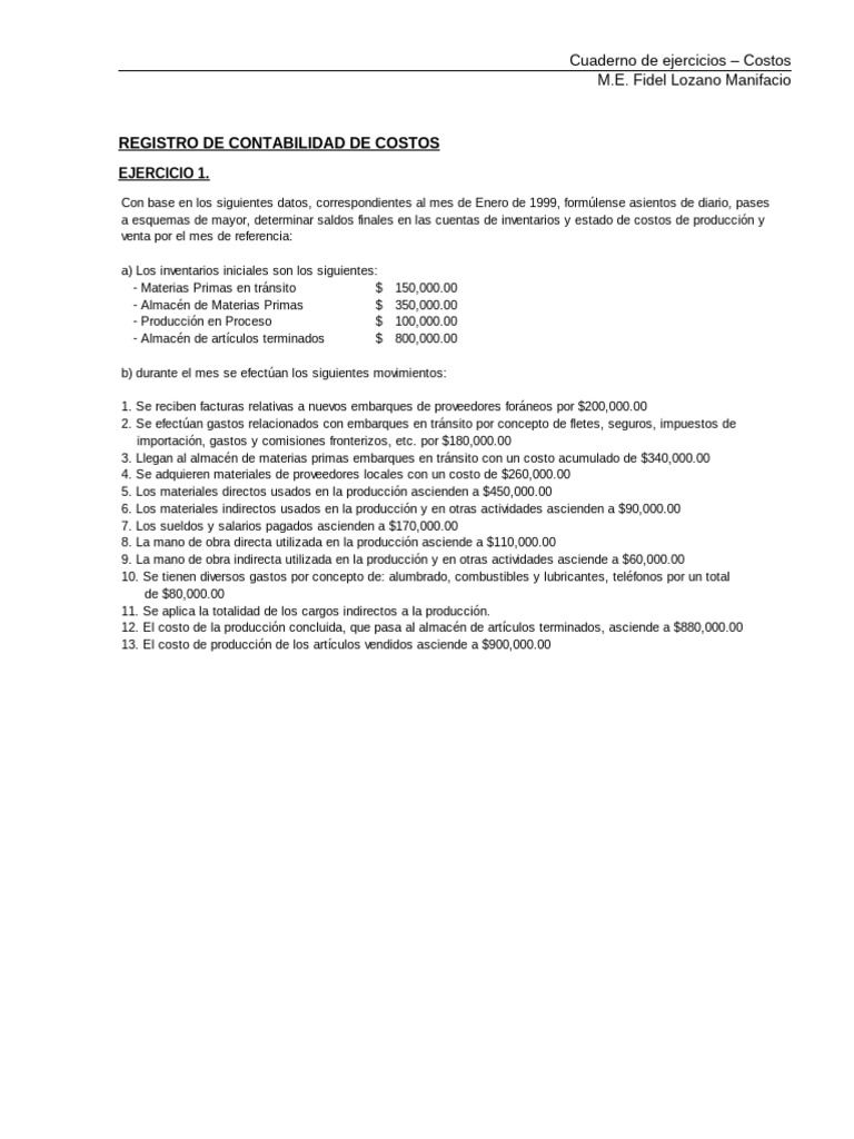 Ejercicios Prácticos de Contabilidad de Costos | PDF | Contabilidad de ...