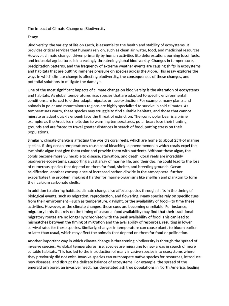 Climate Change's Threat to Biodiversity | PDF | Climate Change ...