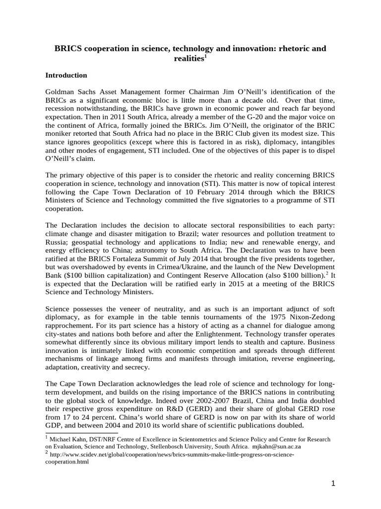 BRICS Science and Technology Cooperation Insights | PDF | Gini ...