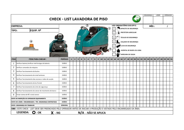 Checklist de Segurança para Lavadora de Piso | PDF