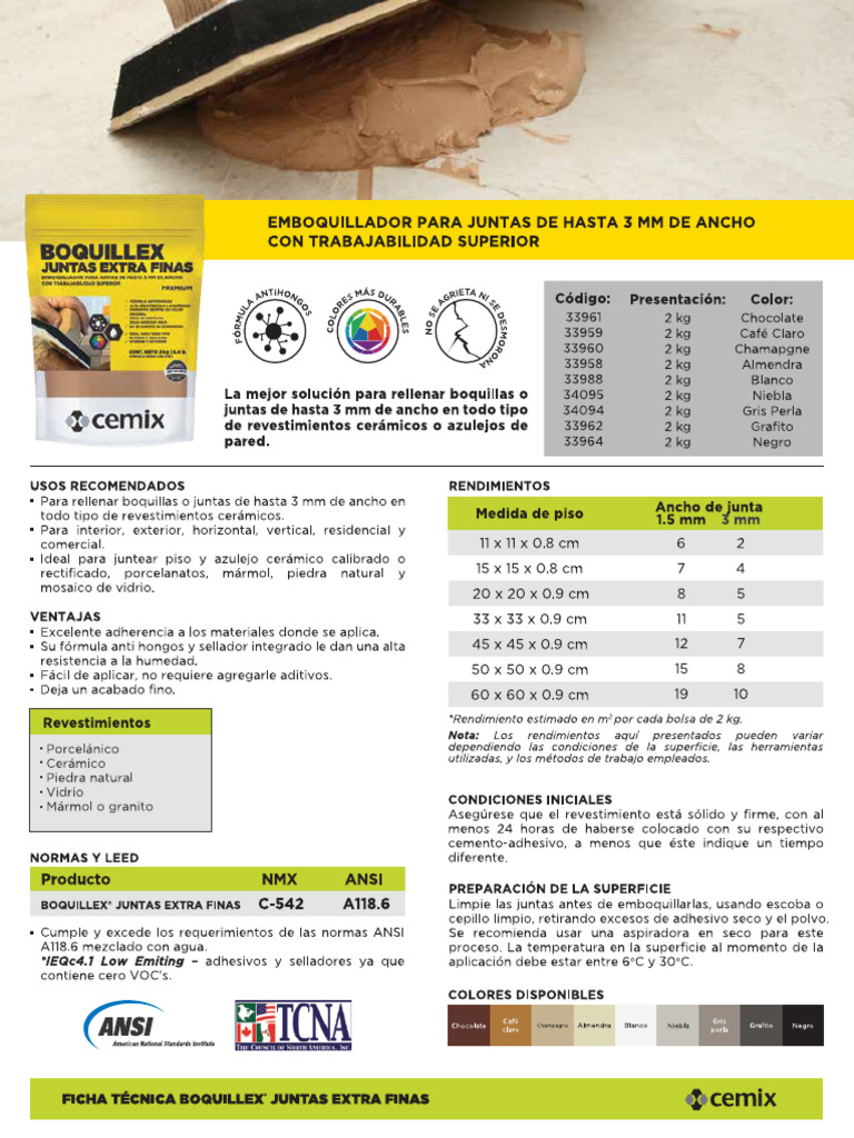 Cemix Boquillex Juntas Extra Finas FT | PDF