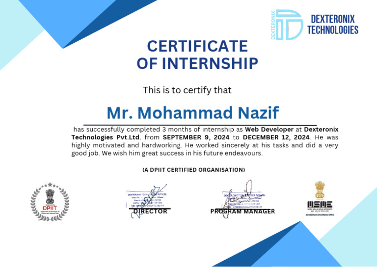 Internship Certificate for Web Developer | PDF