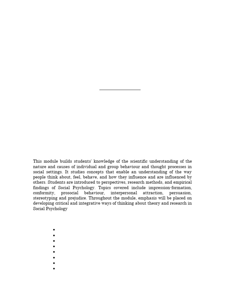 Psy 133 Module Outline 2024 | PDF | Attitude (Psychology) | Social ...