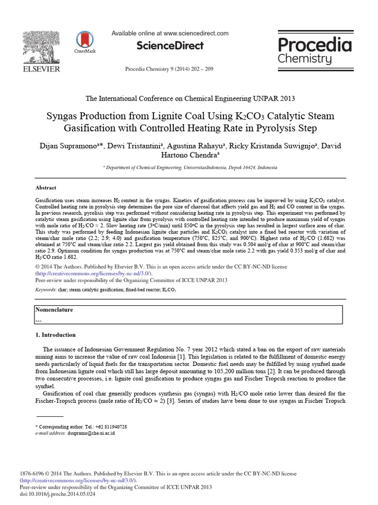 Syngas Production from Lignite Coal Gasification | PDF | Gasification ...