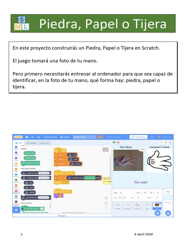 Crea un juego de Piedra, Papel o Tijera en Scratch | PDF