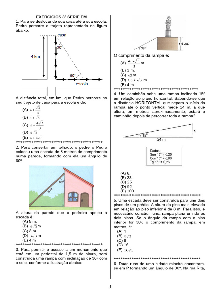 Exercícios de Matemática: Geometria e Trigonometria | PDF | Triângulo ...