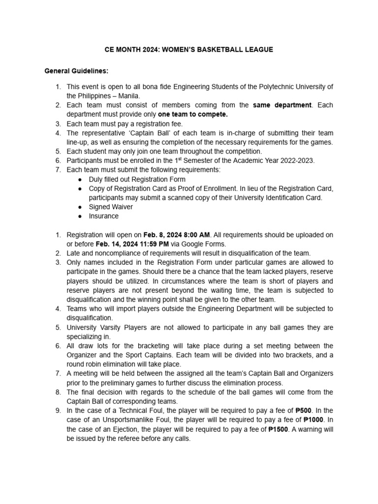 PUP Women's Basketball League 2024 Guide | PDF | Sports | Sports Rules ...