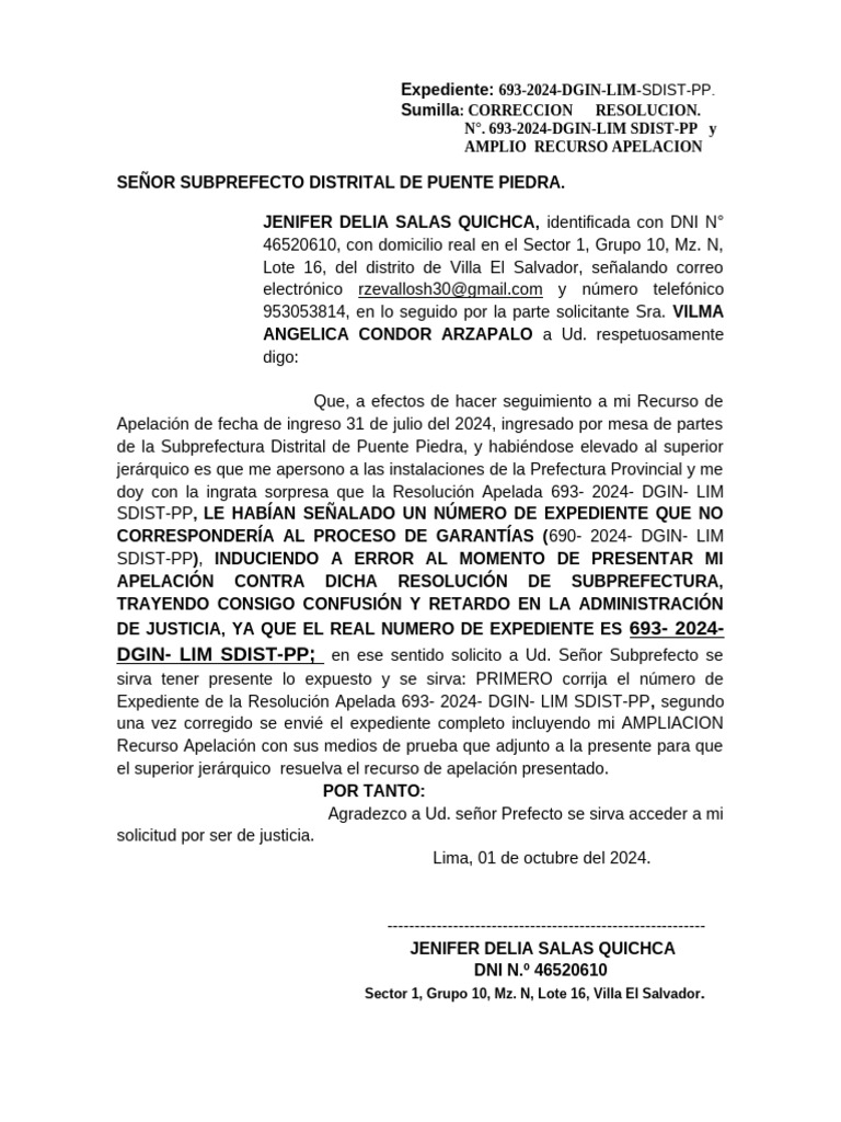 Corrección de Expediente 693-2024-DGIN | PDF | Disputas legales | Justicia