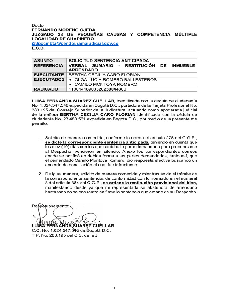 Solicitud Sentencia Anticipada | PDF
