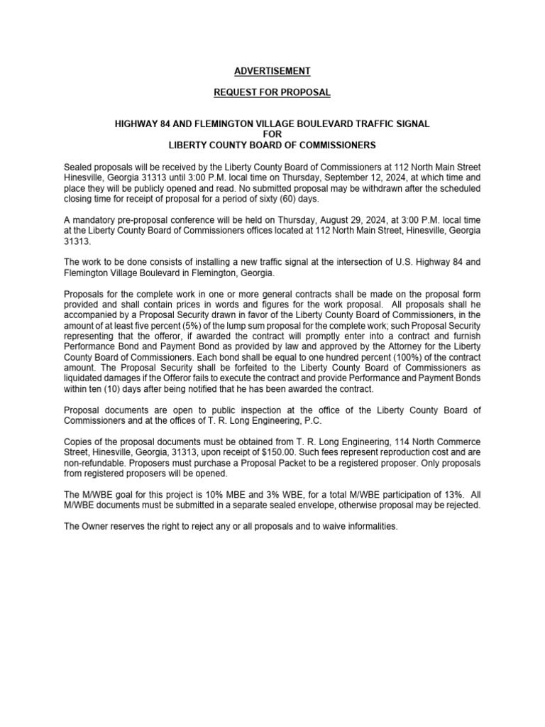 RFP for Traffic Signal at Highway 84 | PDF | Bonds (Finance)