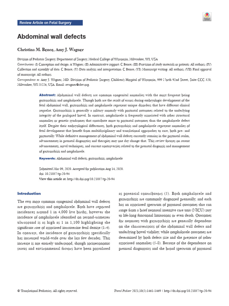 Prenatal Management of Abdominal Wall Defects | PDF | Prenatal ...