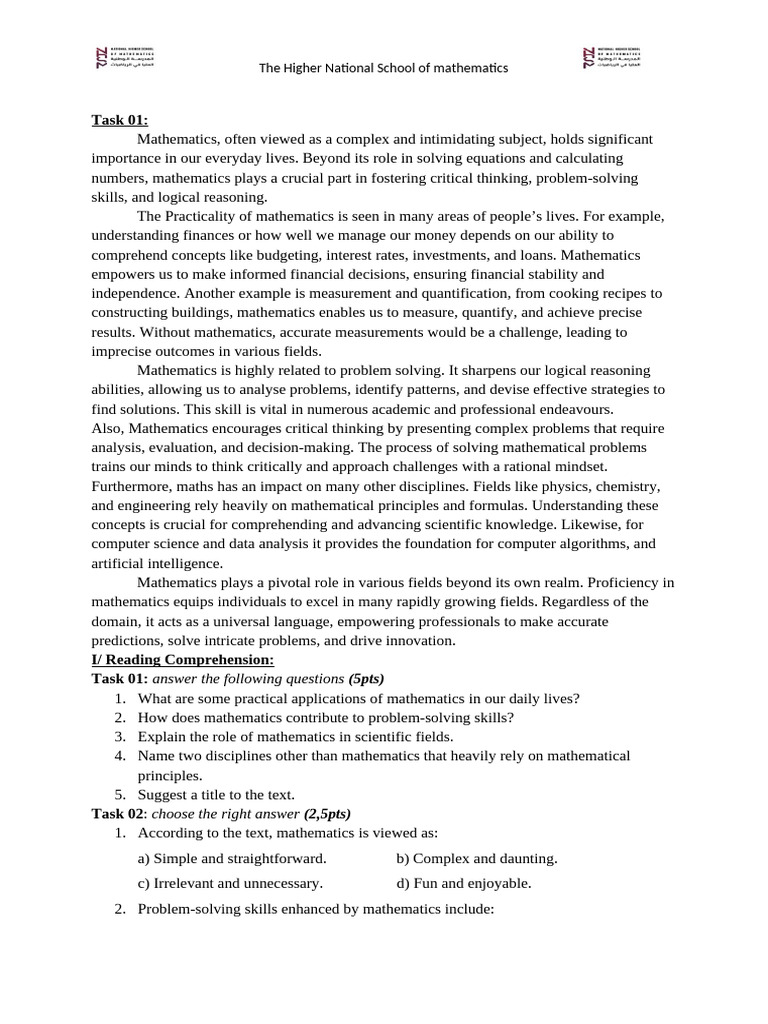 The Importance of Mathematics in Life | PDF | Mathematics | Critical ...