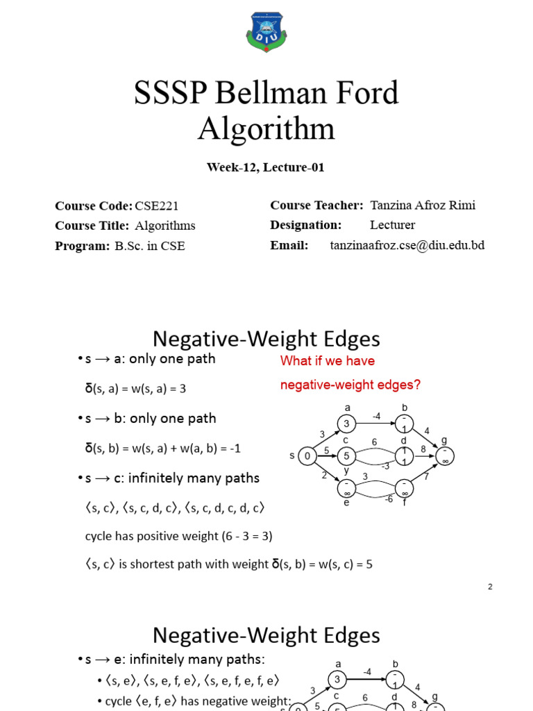 21. W-12_L-1_SSSP Bellman Ford Algorithm.pptx | PDF | Mathematical ...