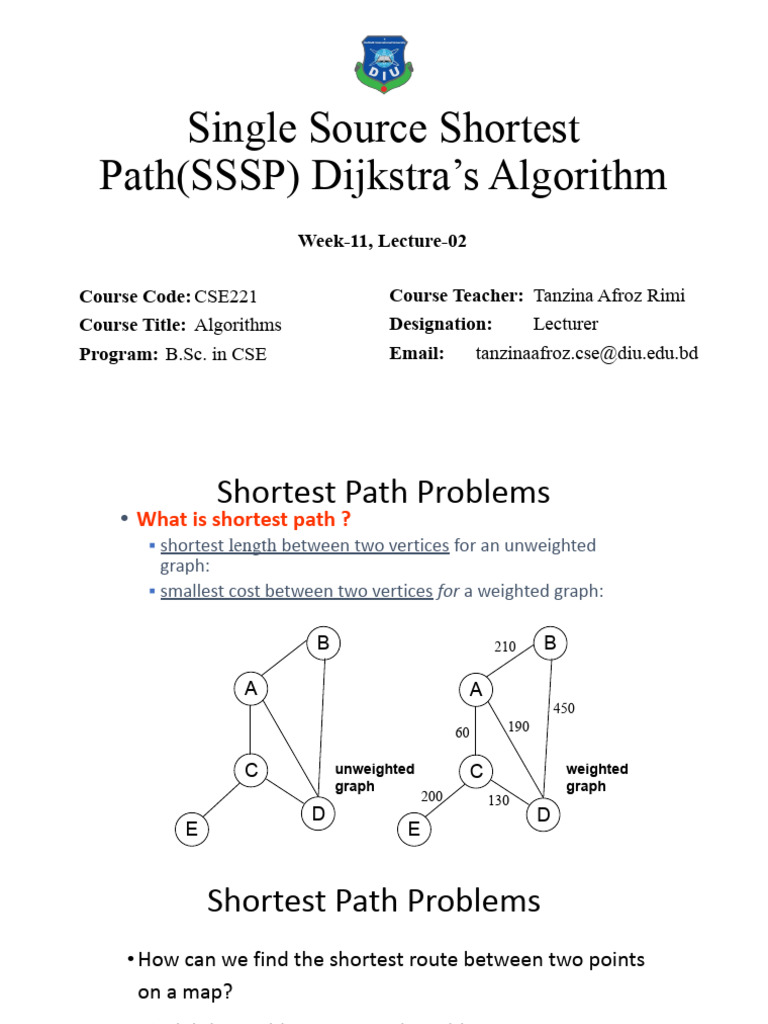 20. W-11_L-2_Single Source Shortest-Path(SSSP) Dijkstra’s Algorithm ...