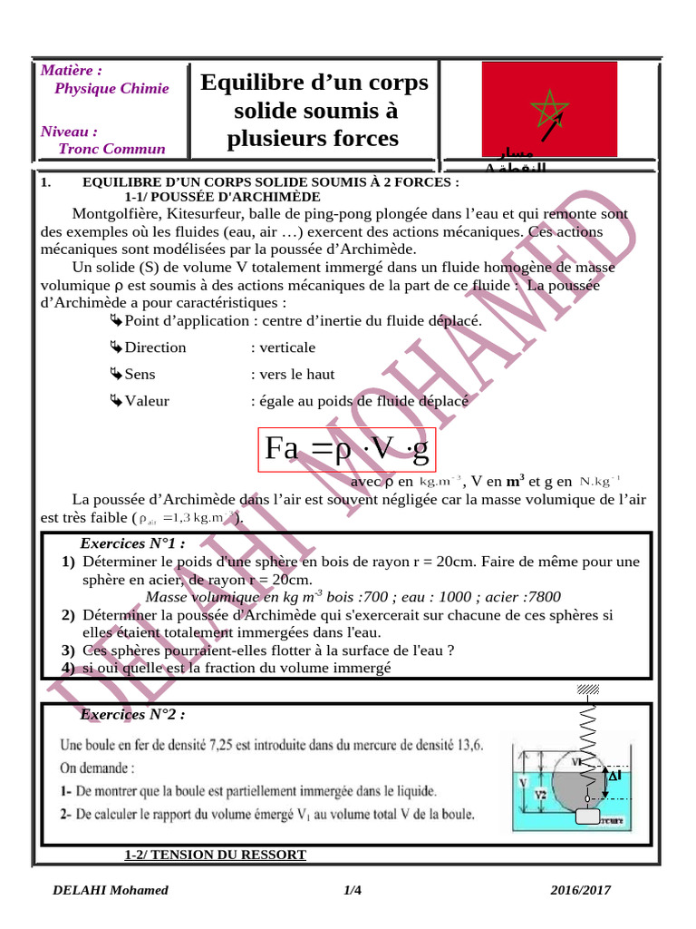 01 Equilibre Dun Corps Solide Soumis A Trois Forces | PDF | Obliger | Masse