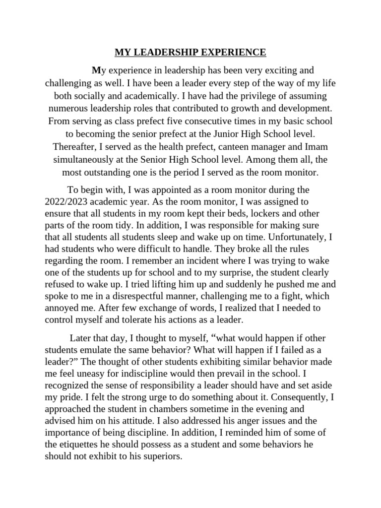 My Leadership Journey and Lessons Learned | PDF | Disciplines ...