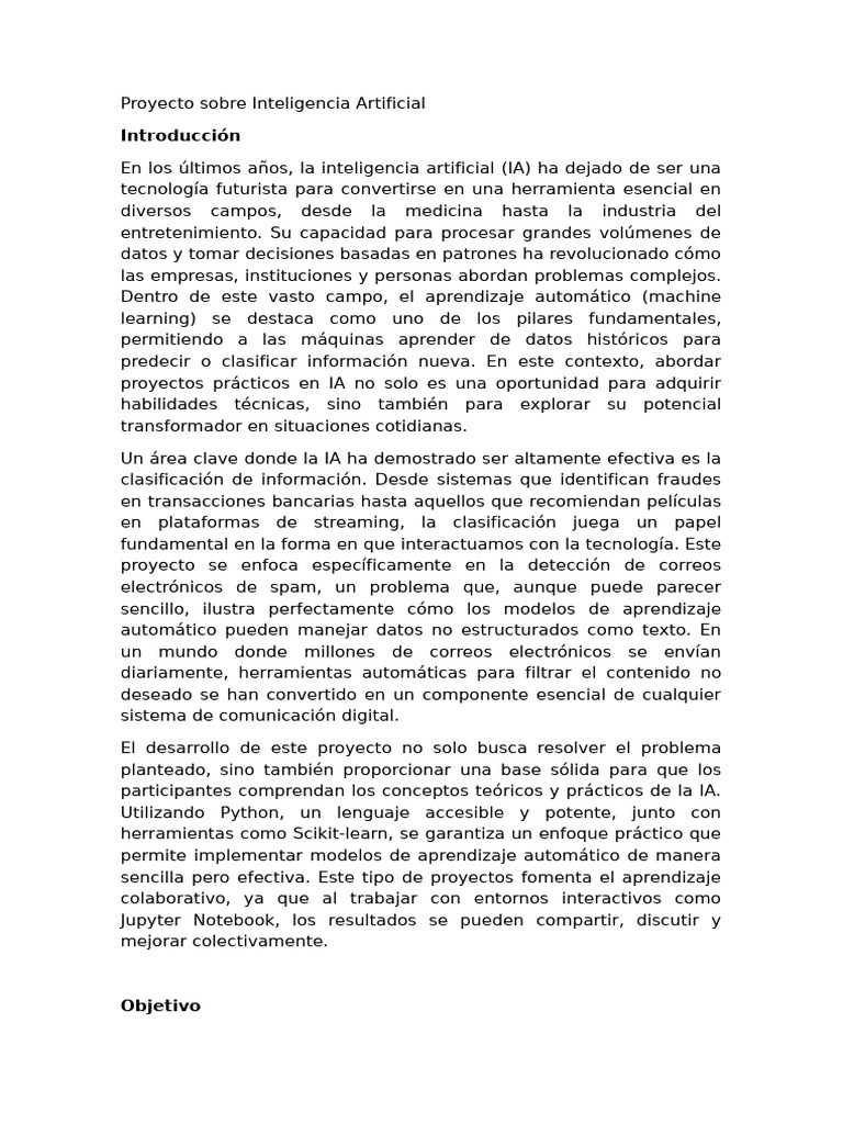 Proyecto de IA: Detección de Spam | PDF | Inteligencia artificial ...