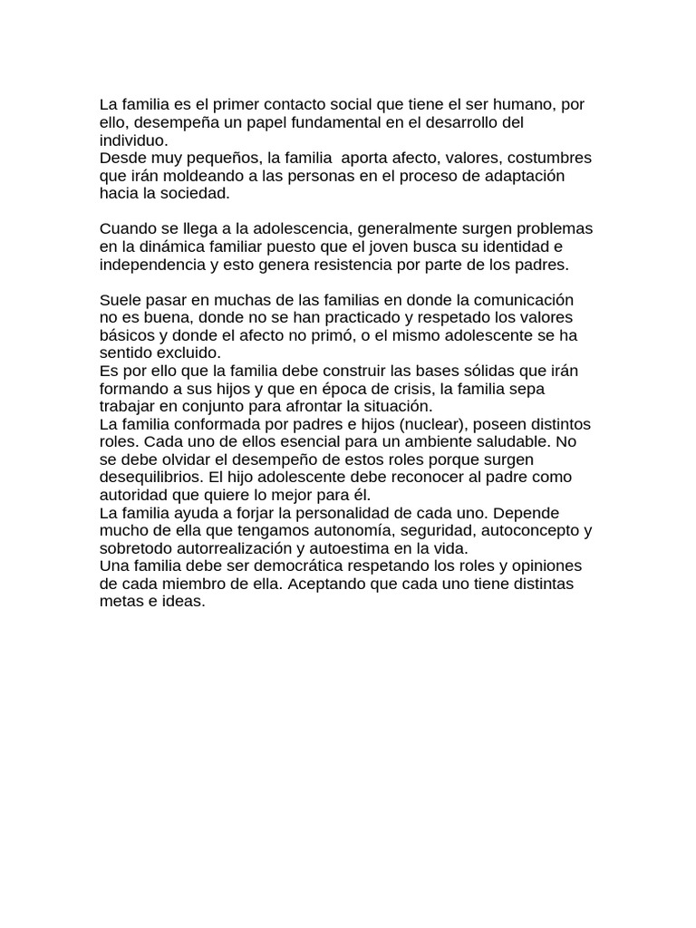 Importancia de la familia en el desarrollo personal | PDF