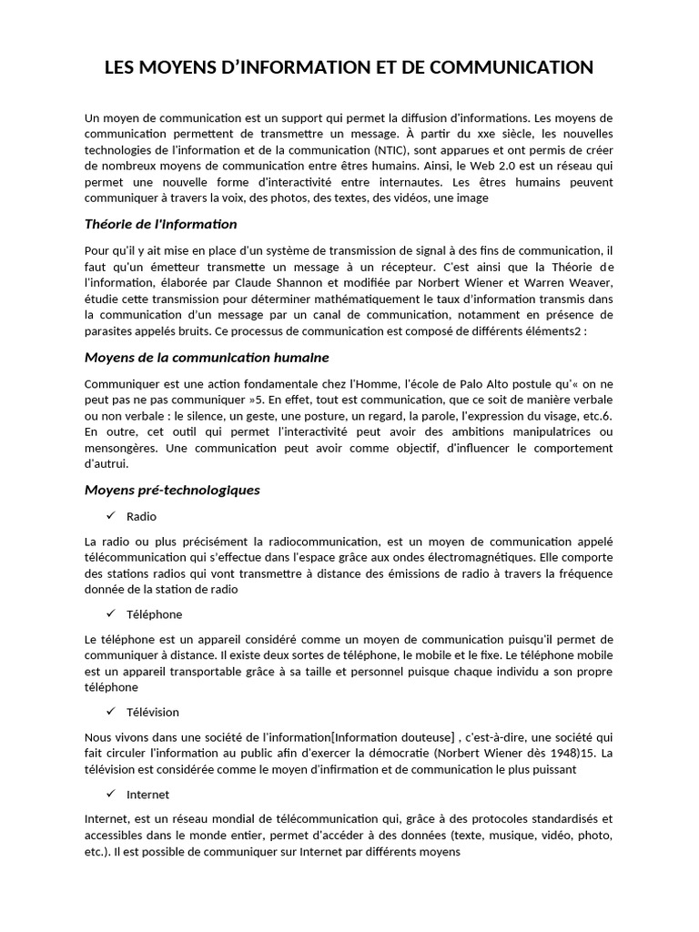 Les moyens de communication modernes | PDF | la communication | Téléphone