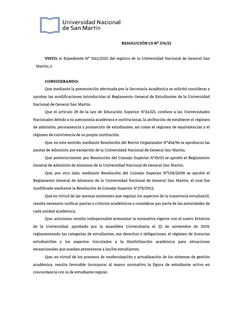 Reglamento General de Estudiantes 3161.21 | PDF | Plan de estudios