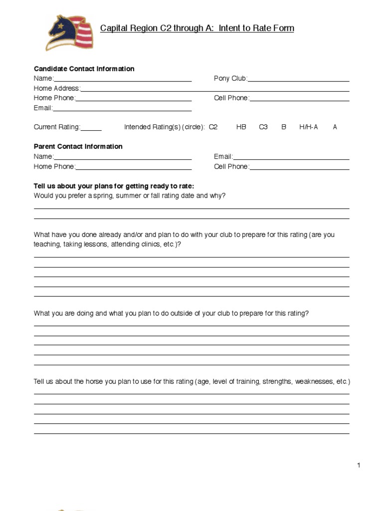 Pony Club Rating Intent Form | PDF