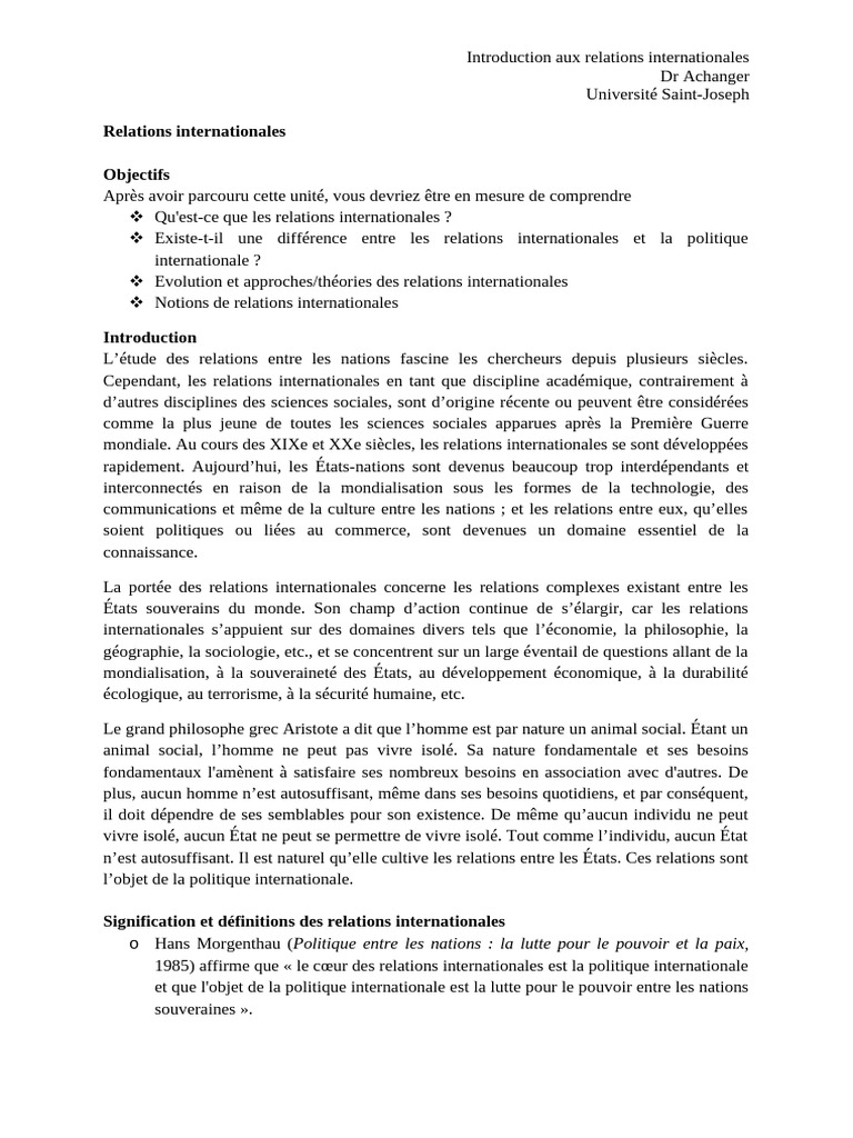 évolution des relations internationales | PDF | Relations ...
