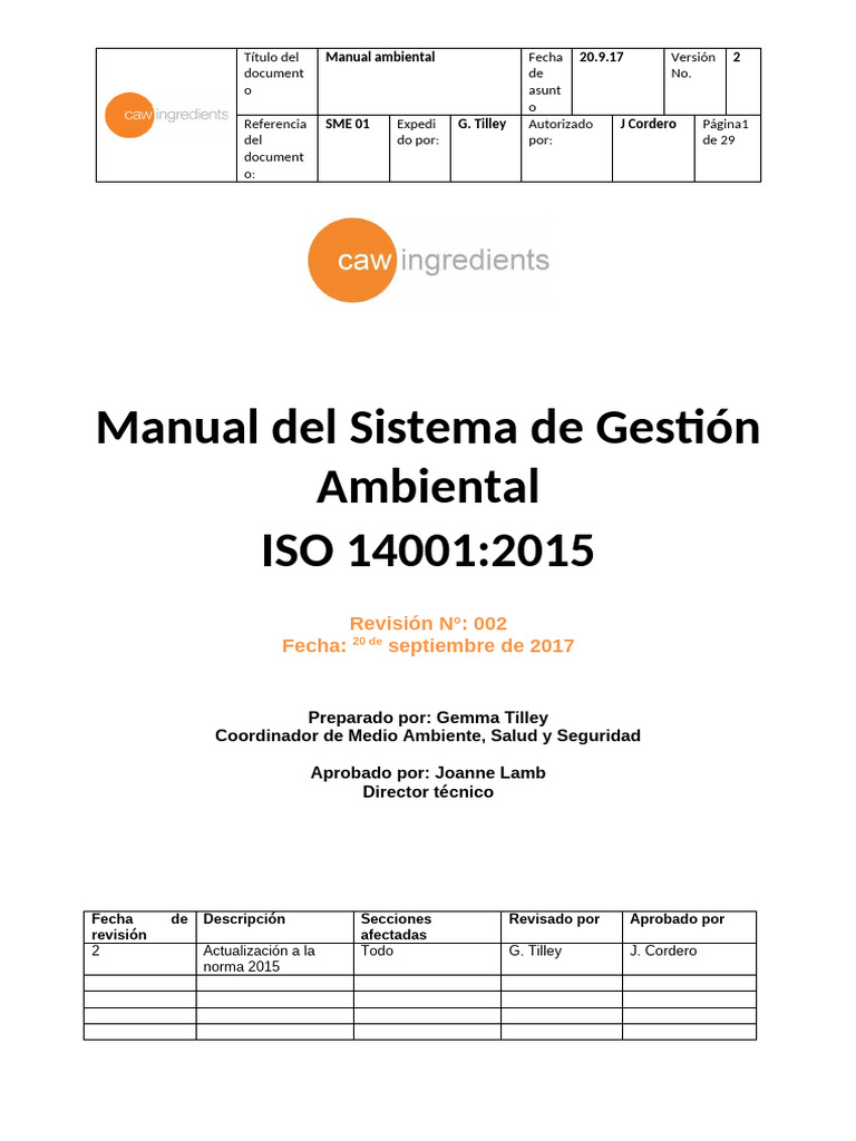 EMS 01 ISO14001 2015 Manual Ambiental | PDF | Auditoría | Entorno natural